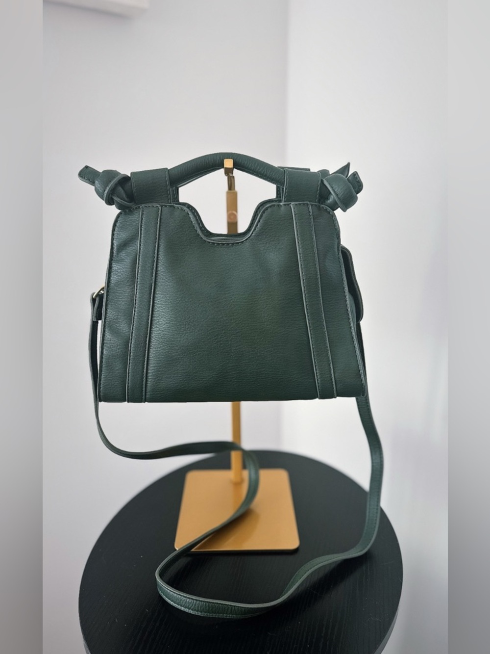 Anthropologie Green Leather Handbag Top-Handle Crossbody